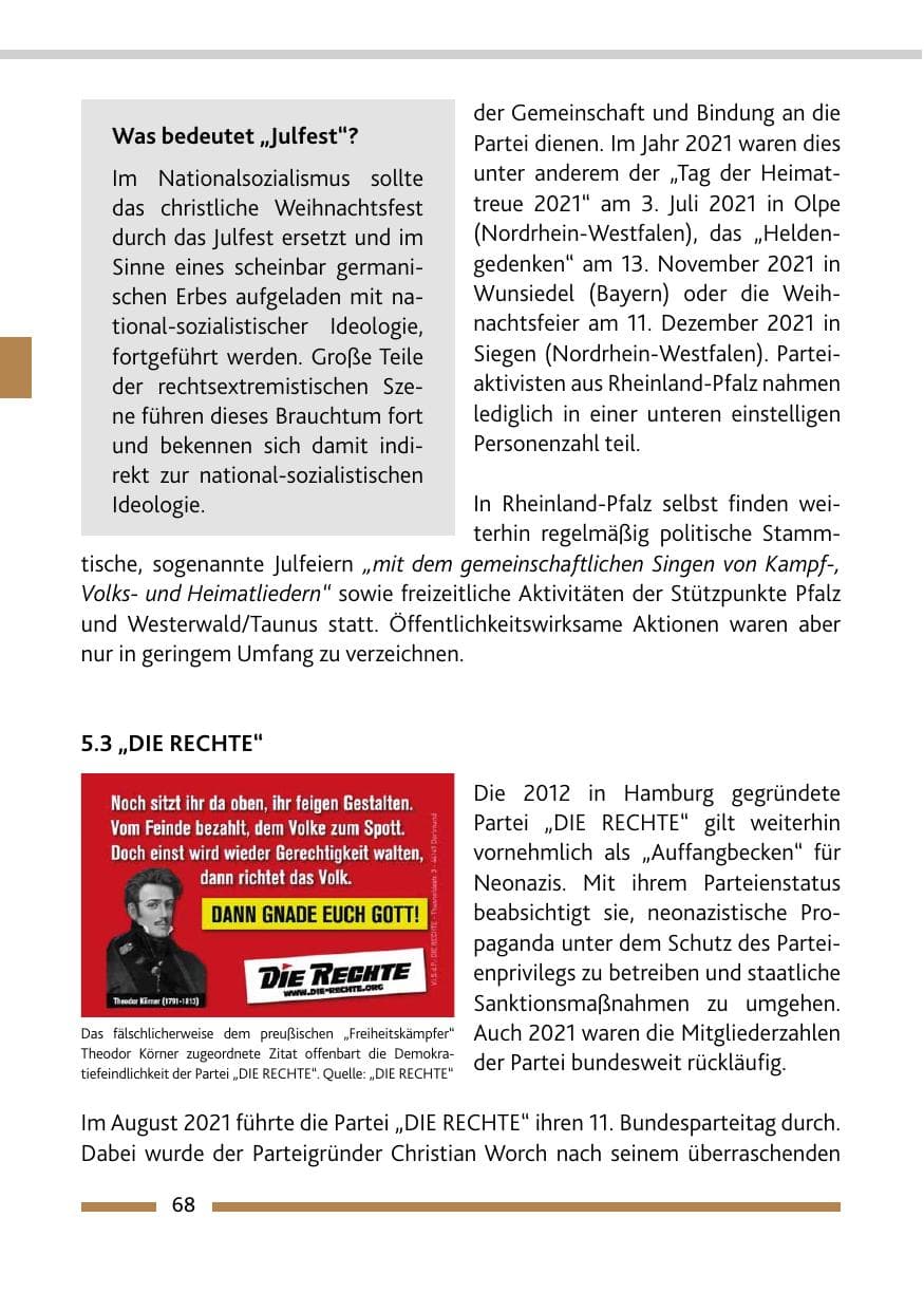 Seite 70 des Verfassungsschutzbericht 2021 Rheinland-Pfalz
