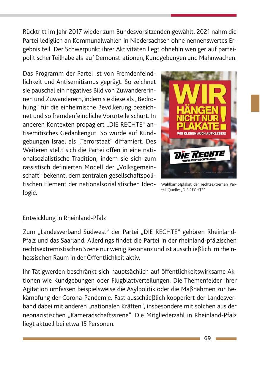 Seite 71 des Verfassungsschutzbericht 2021 Rheinland-Pfalz