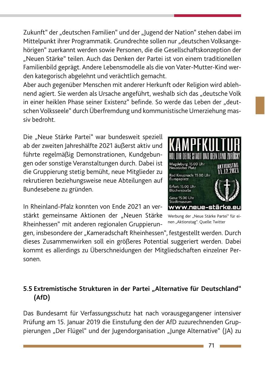 Seite 73 des Verfassungsschutzbericht 2021 Rheinland-Pfalz