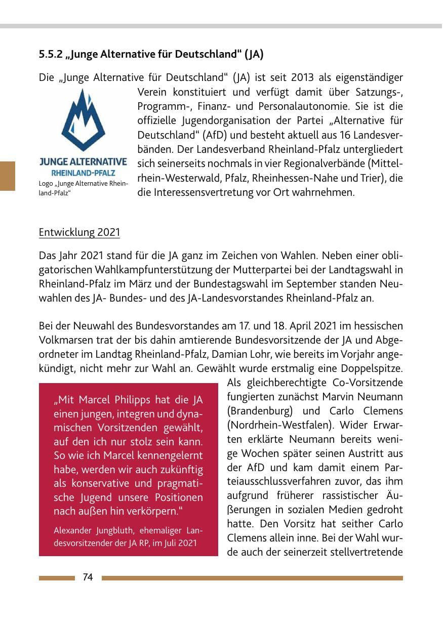 Seite 76 des Verfassungsschutzbericht 2021 Rheinland-Pfalz