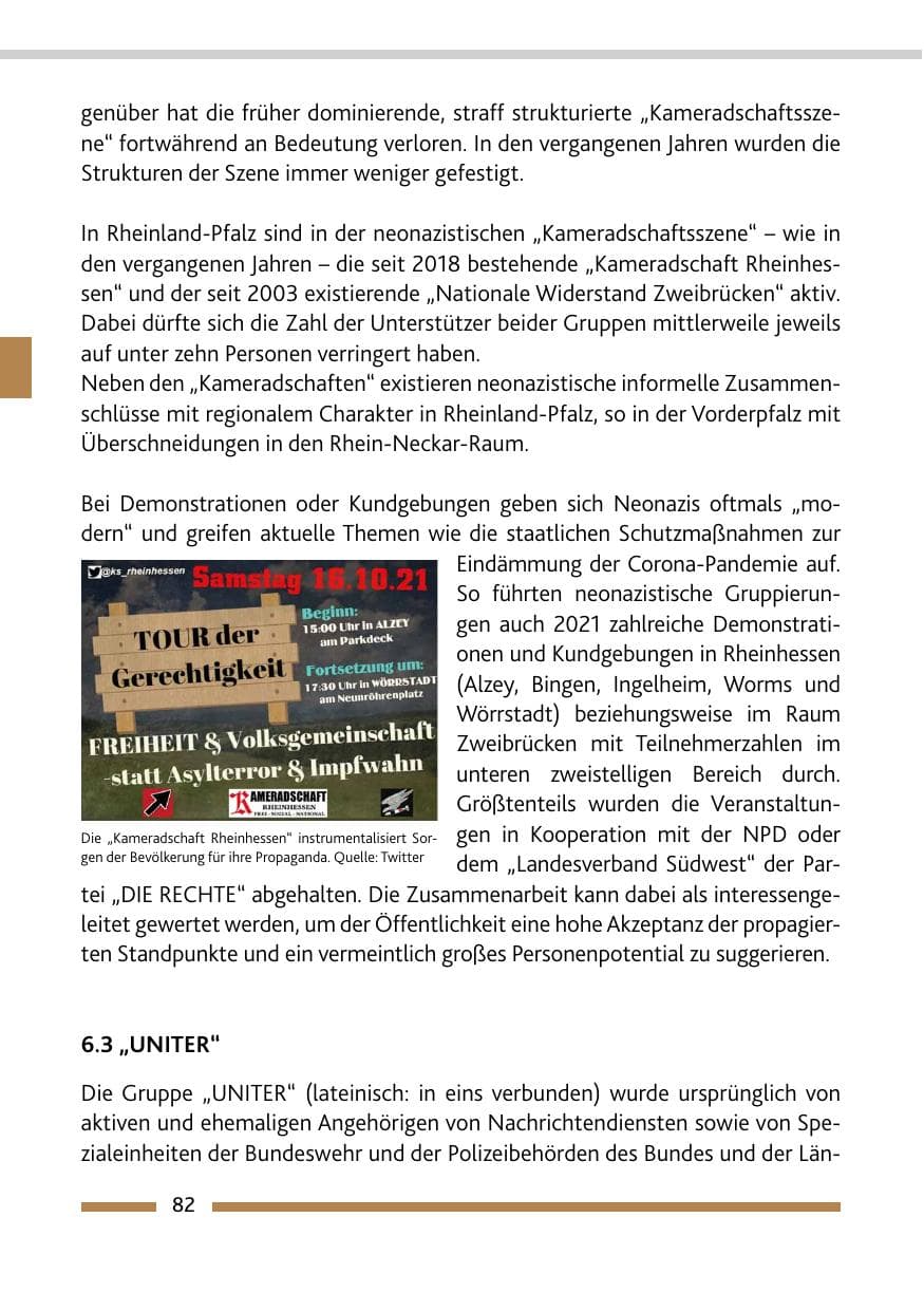 Seite 84 des Verfassungsschutzbericht 2021 Rheinland-Pfalz