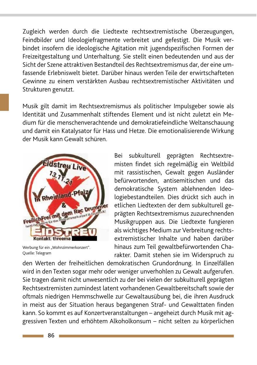 Seite 88 des Verfassungsschutzbericht 2021 Rheinland-Pfalz