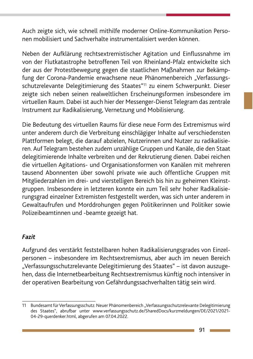 Seite 93 des Verfassungsschutzbericht 2021 Rheinland-Pfalz