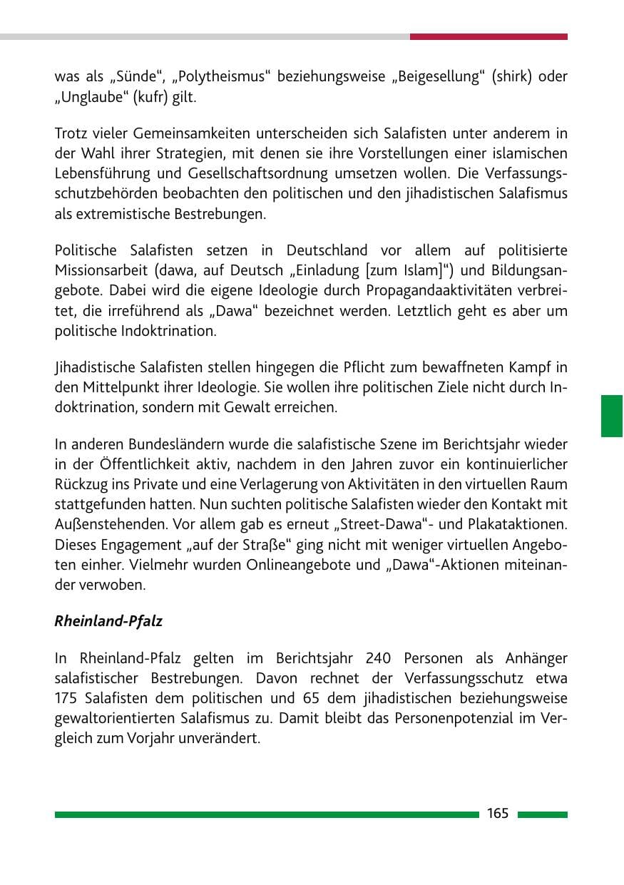 Seite 167 des Verfassungsschutzbericht 2022 Rheinland-Pfalz
