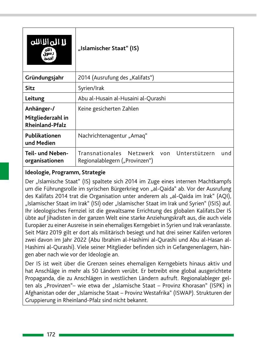 Seite 174 des Verfassungsschutzbericht 2022 Rheinland-Pfalz