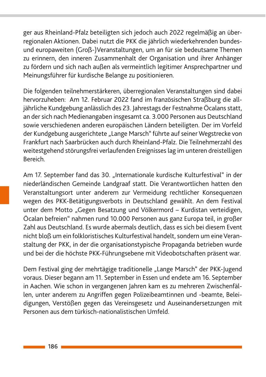Seite 188 des Verfassungsschutzbericht 2022 Rheinland-Pfalz