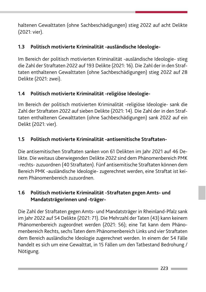 Seite 225 des Verfassungsschutzbericht 2022 Rheinland-Pfalz