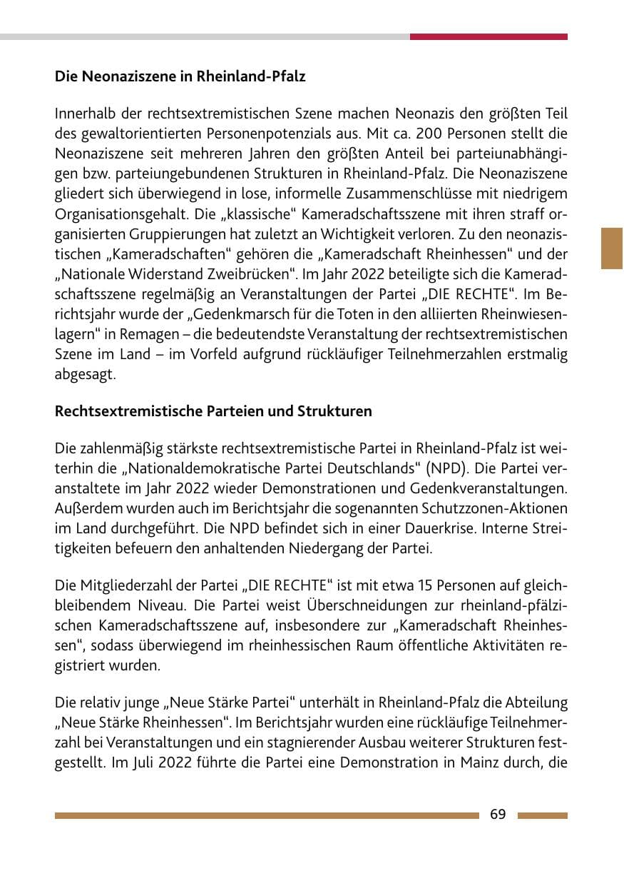 Seite 71 des Verfassungsschutzbericht 2022 Rheinland-Pfalz