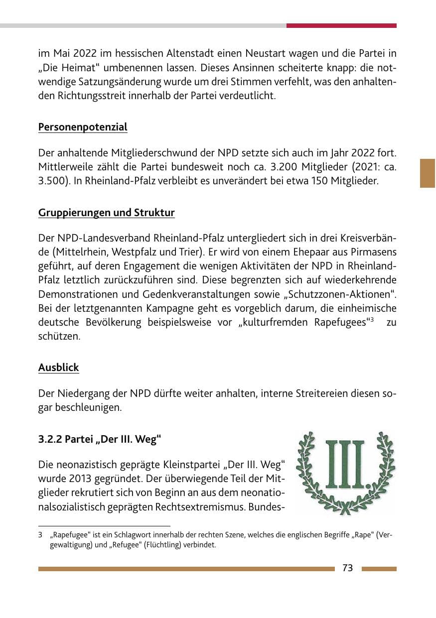 Seite 75 des Verfassungsschutzbericht 2022 Rheinland-Pfalz