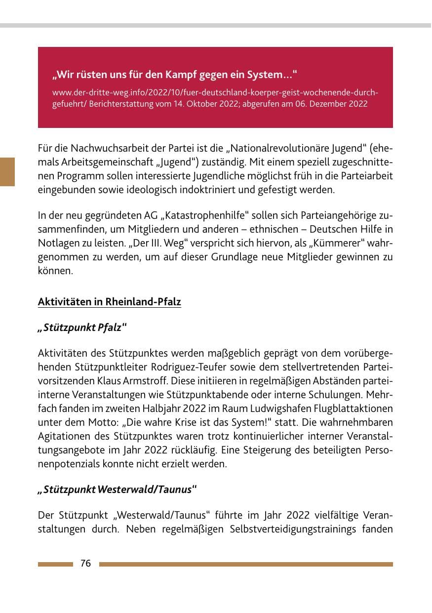 Seite 78 des Verfassungsschutzbericht 2022 Rheinland-Pfalz