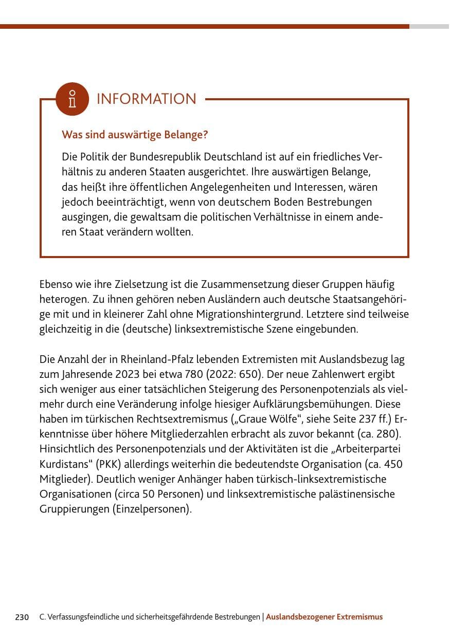Seite 230 des Verfassungsschutzbericht 2023 Rheinland-Pfalz