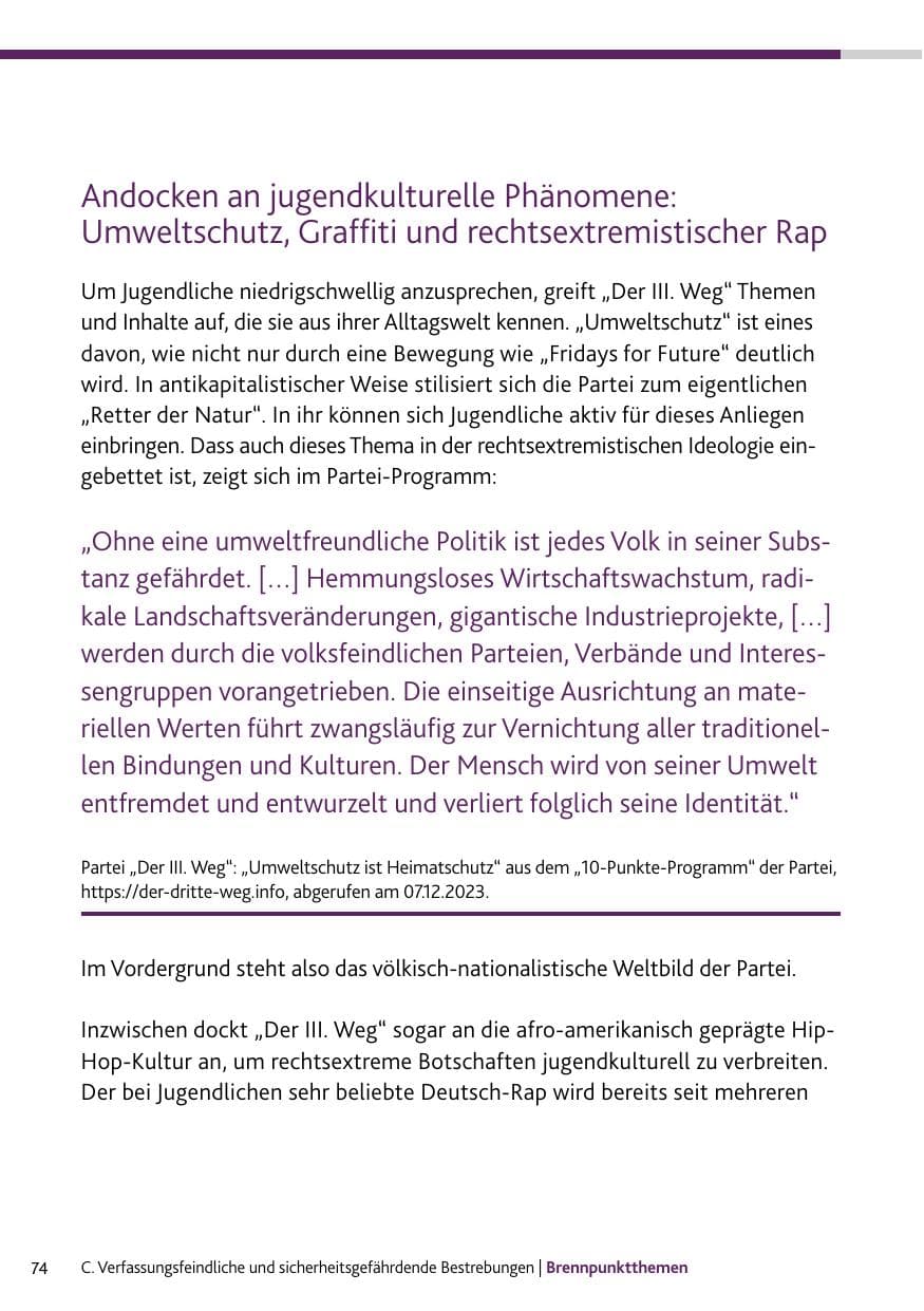Seite 74 des Verfassungsschutzbericht 2023 Rheinland-Pfalz