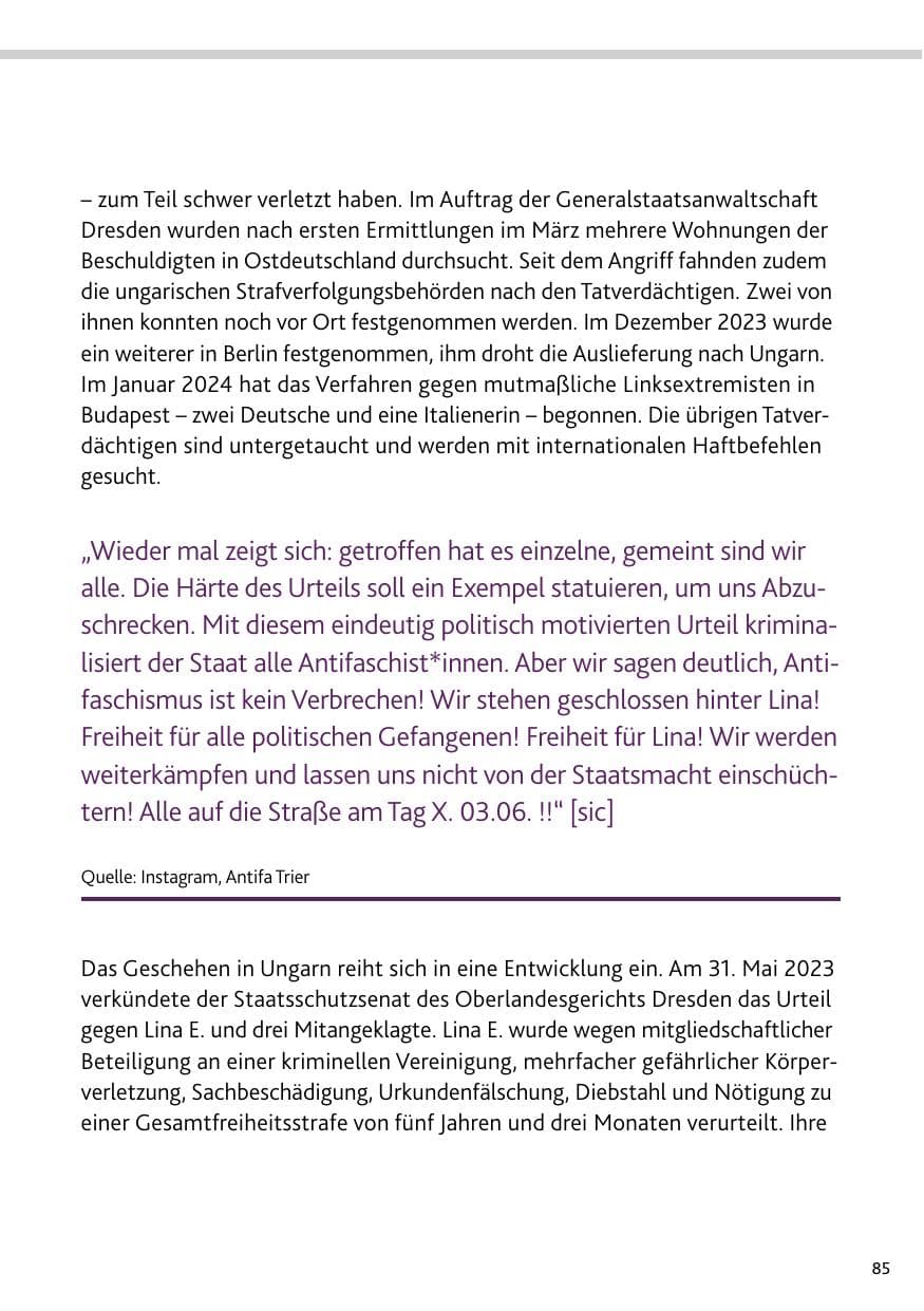 Seite 85 des Verfassungsschutzbericht 2023 Rheinland-Pfalz