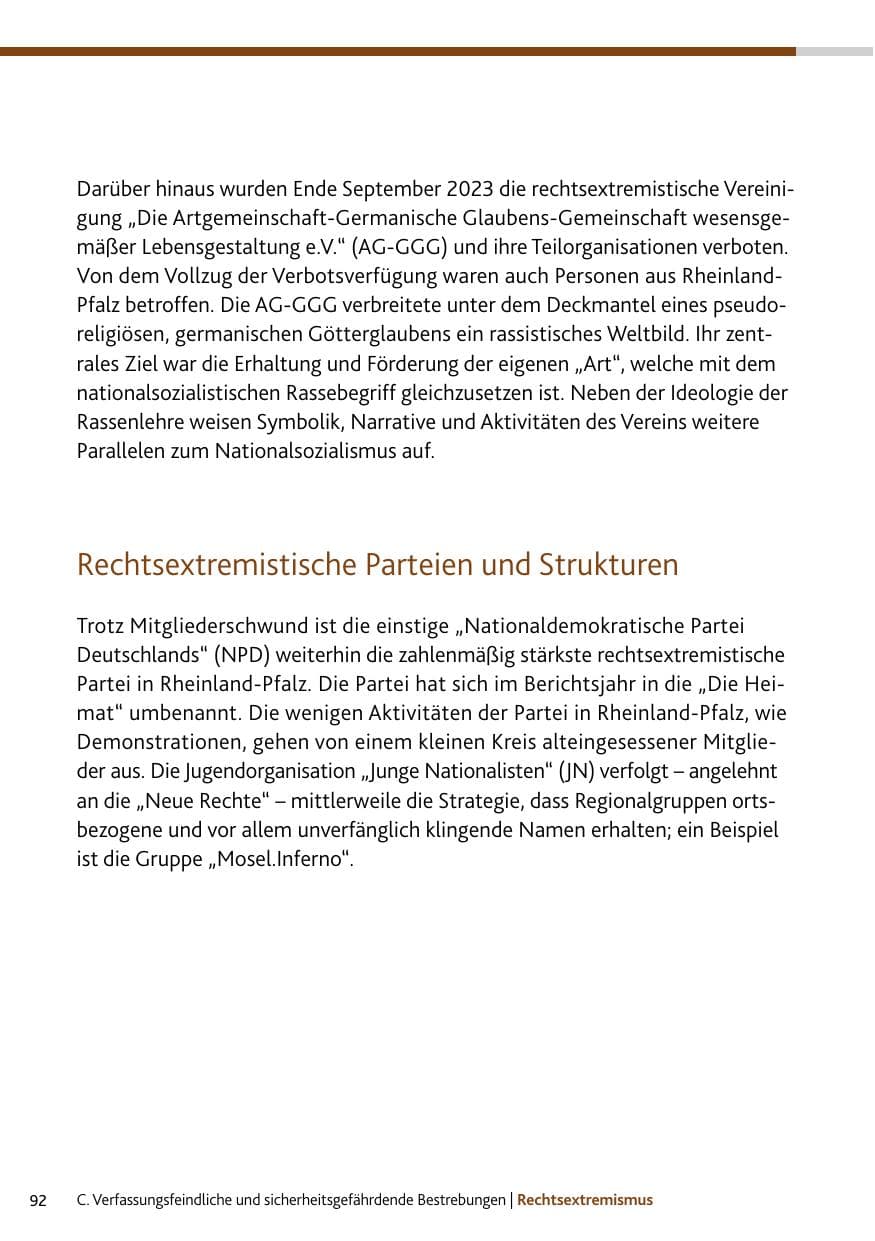 Seite 92 des Verfassungsschutzbericht 2023 Rheinland-Pfalz