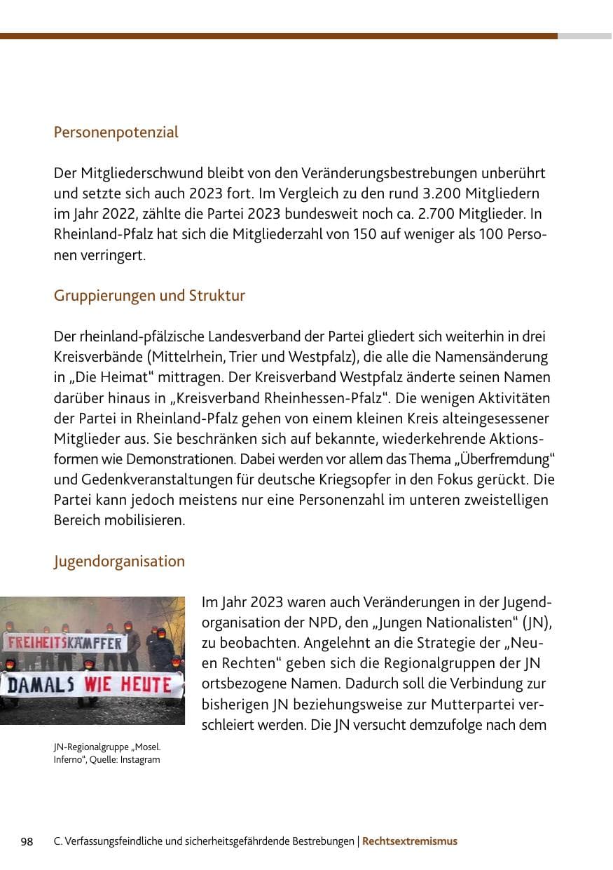 Seite 98 des Verfassungsschutzbericht 2023 Rheinland-Pfalz