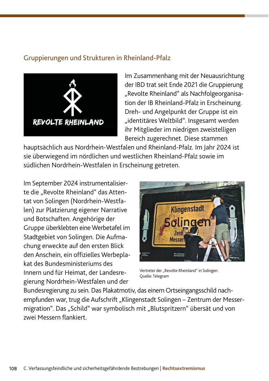 Seite 108 des Verfassungsschutzbericht 2024 Rheinland-Pfalz