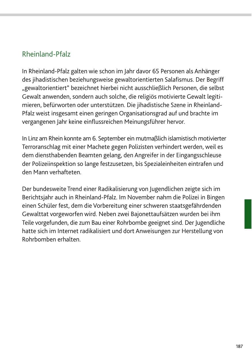 Seite 187 des Verfassungsschutzbericht 2024 Rheinland-Pfalz