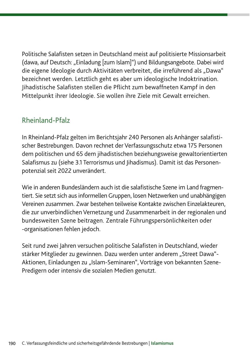 Seite 190 des Verfassungsschutzbericht 2024 Rheinland-Pfalz