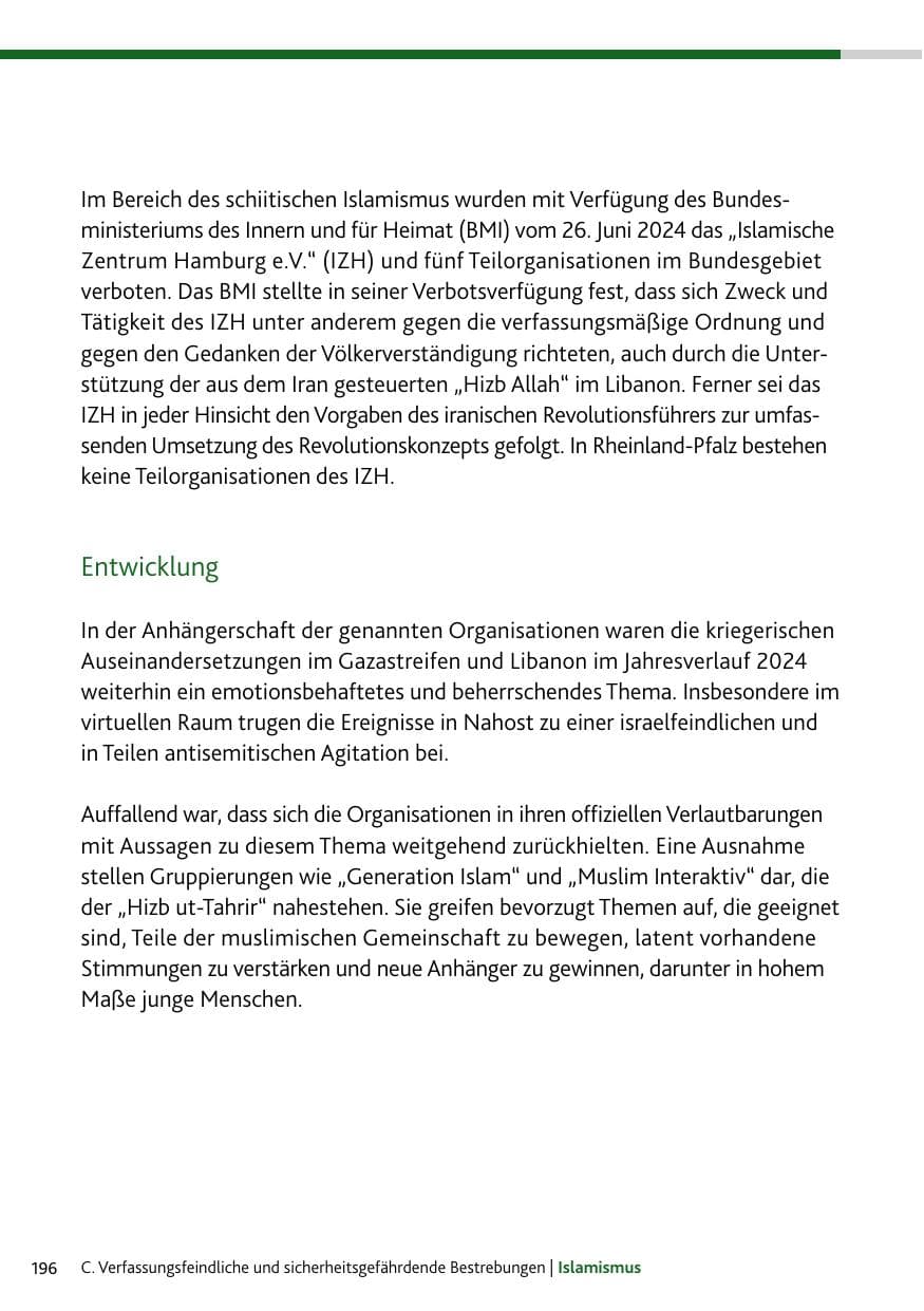Seite 196 des Verfassungsschutzbericht 2024 Rheinland-Pfalz