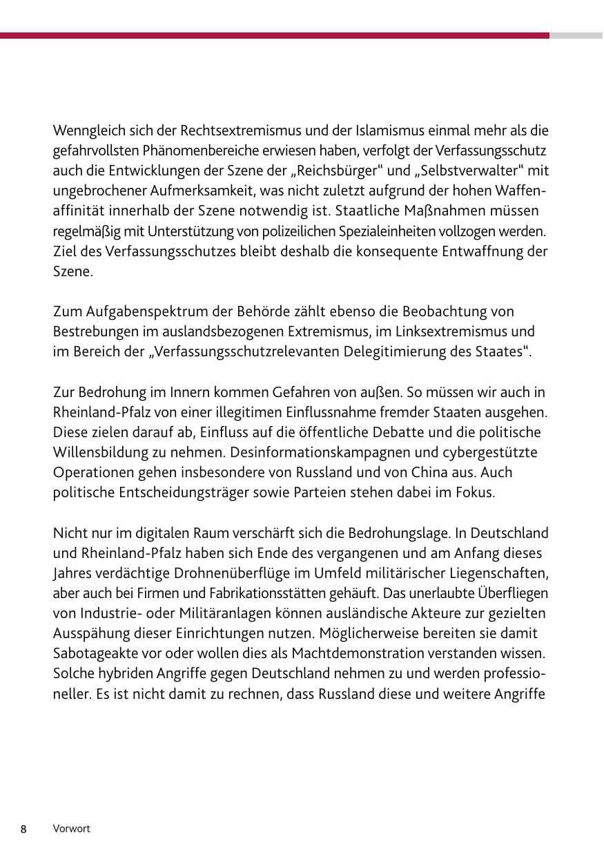 Seite 8 des Verfassungsschutzbericht 2024 Rheinland-Pfalz