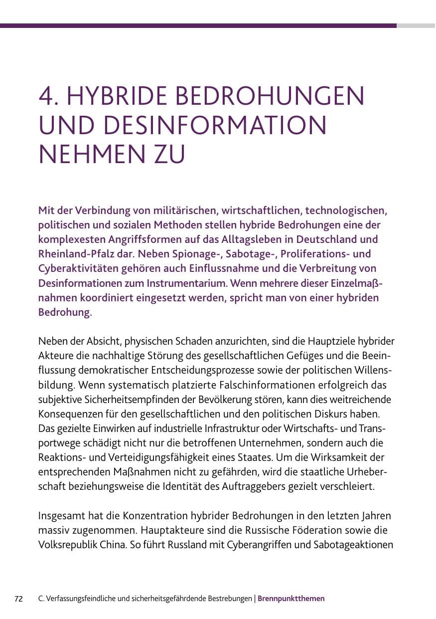 Seite 72 des Verfassungsschutzbericht 2024 Rheinland-Pfalz