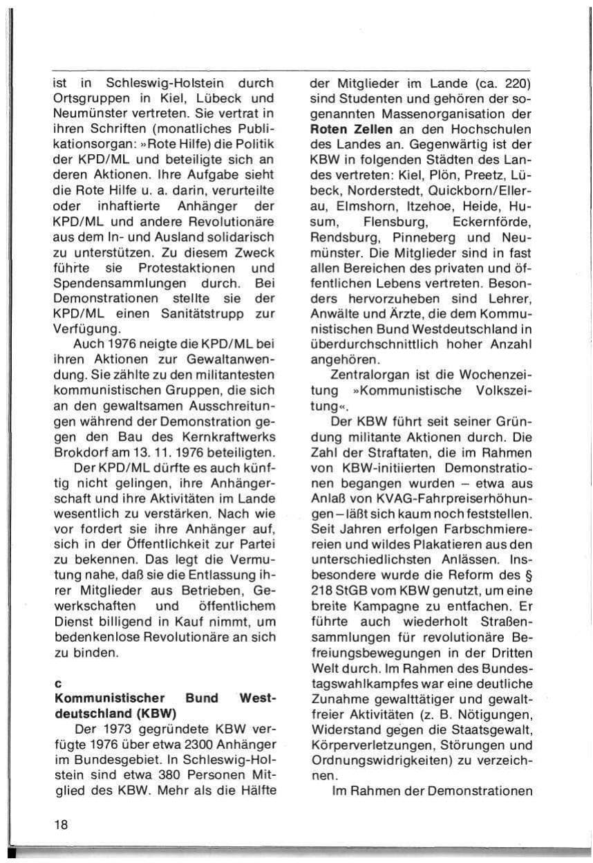 Seite 20 des Verfassungsschutzbericht 1976 Schleswig-Holstein