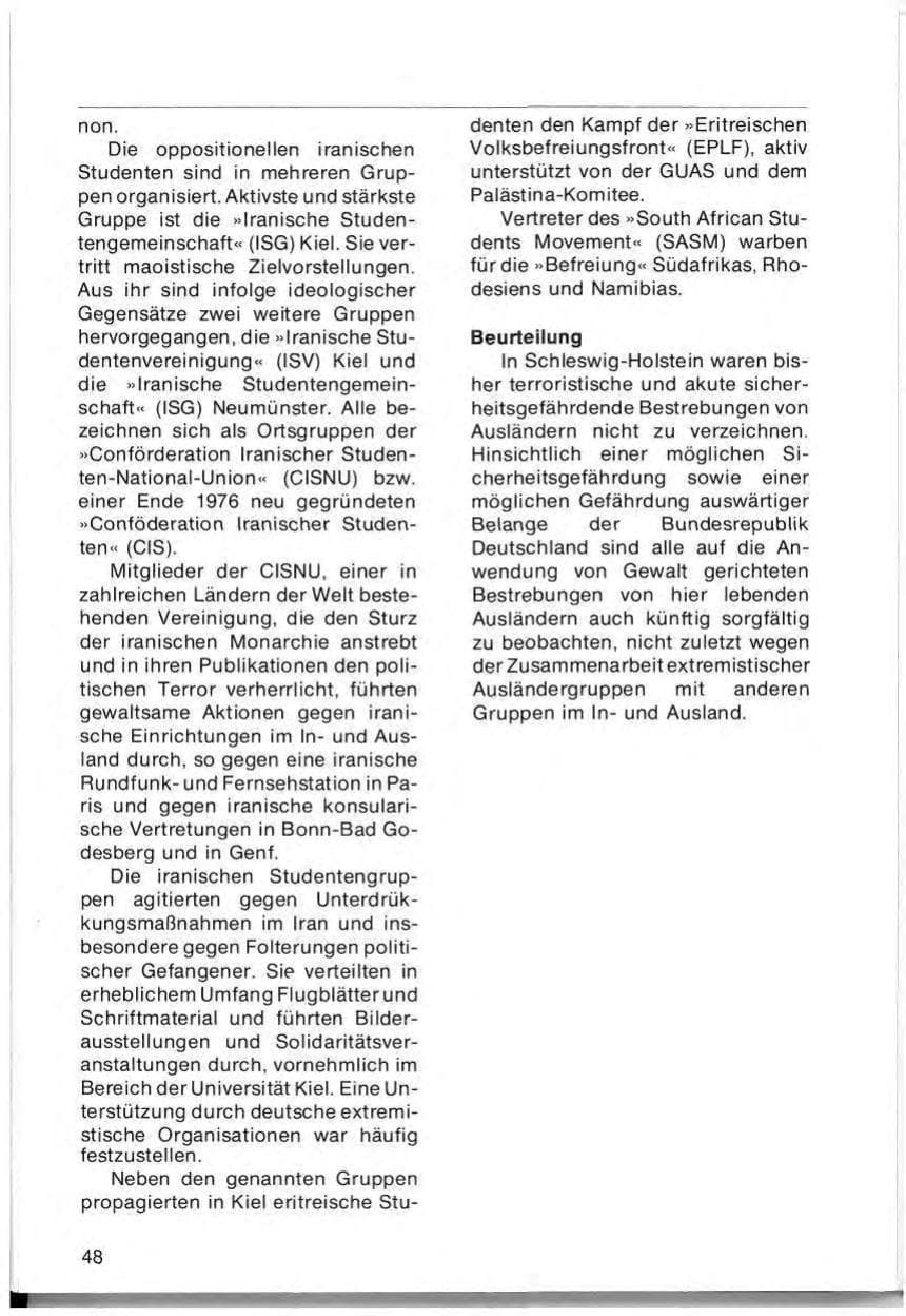 Seite 50 des Verfassungsschutzbericht 1976 Schleswig-Holstein