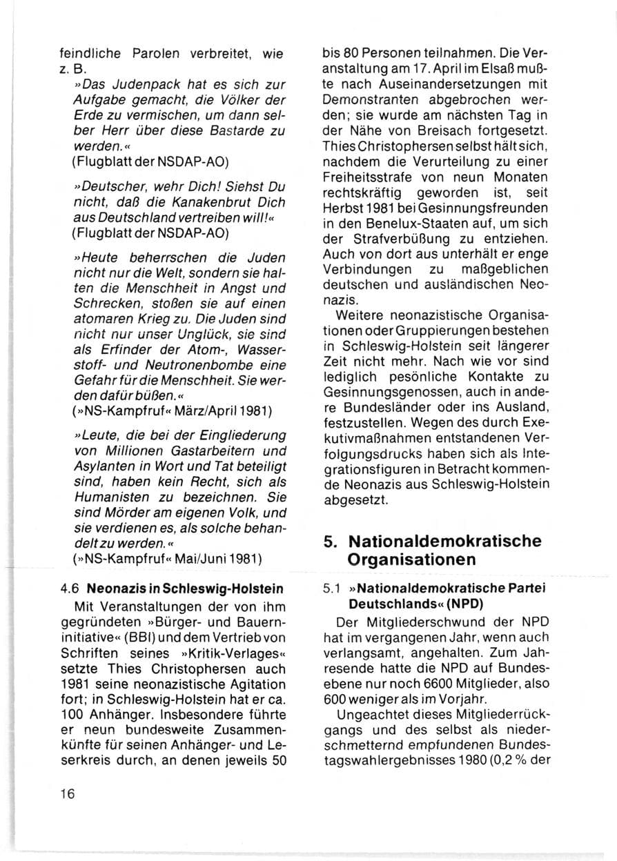 Seite 18 des Verfassungsschutzbericht 1981 Schleswig-Holstein