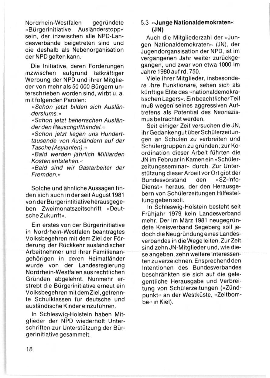 Seite 20 des Verfassungsschutzbericht 1981 Schleswig-Holstein