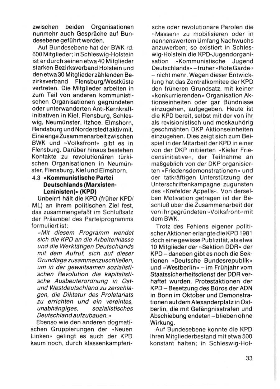 Seite 35 des Verfassungsschutzbericht 1981 Schleswig-Holstein