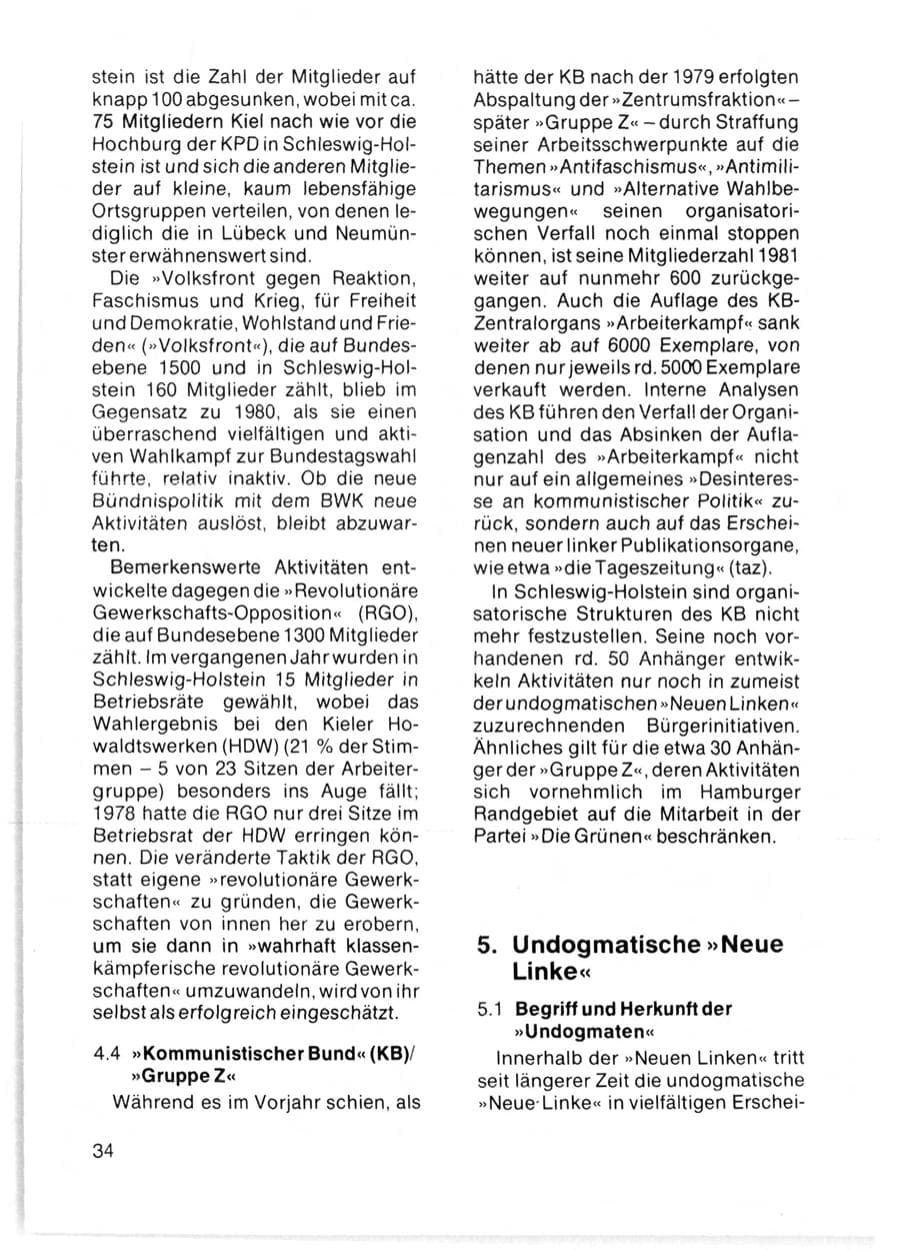 Seite 36 des Verfassungsschutzbericht 1981 Schleswig-Holstein