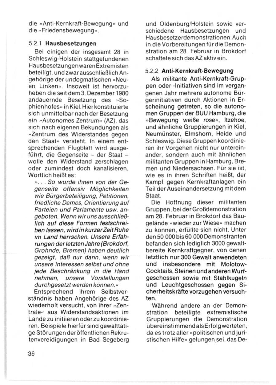 Seite 38 des Verfassungsschutzbericht 1981 Schleswig-Holstein
