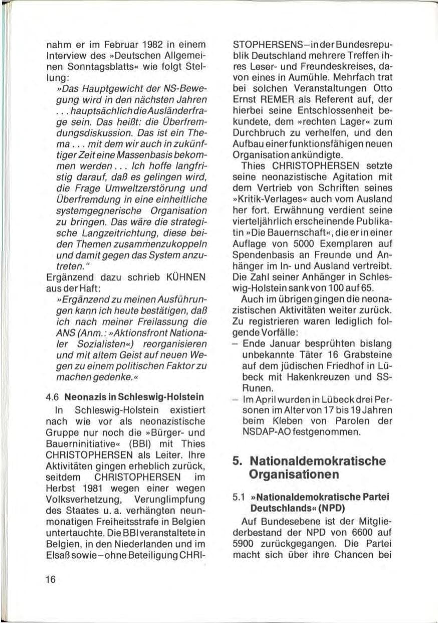 Seite 18 des Verfassungsschutzbericht 1982 Schleswig-Holstein