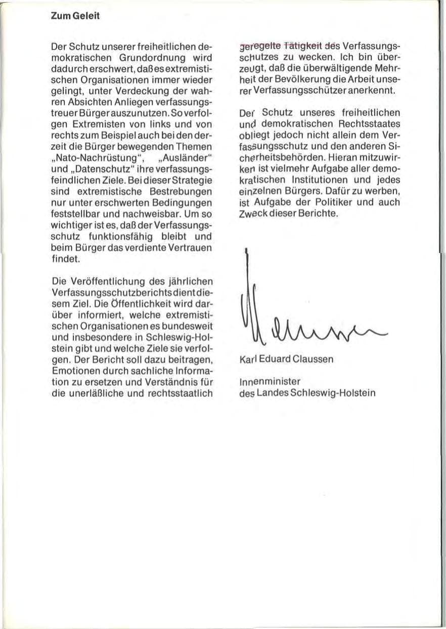 Seite 3 des Verfassungsschutzbericht 1982 Schleswig-Holstein