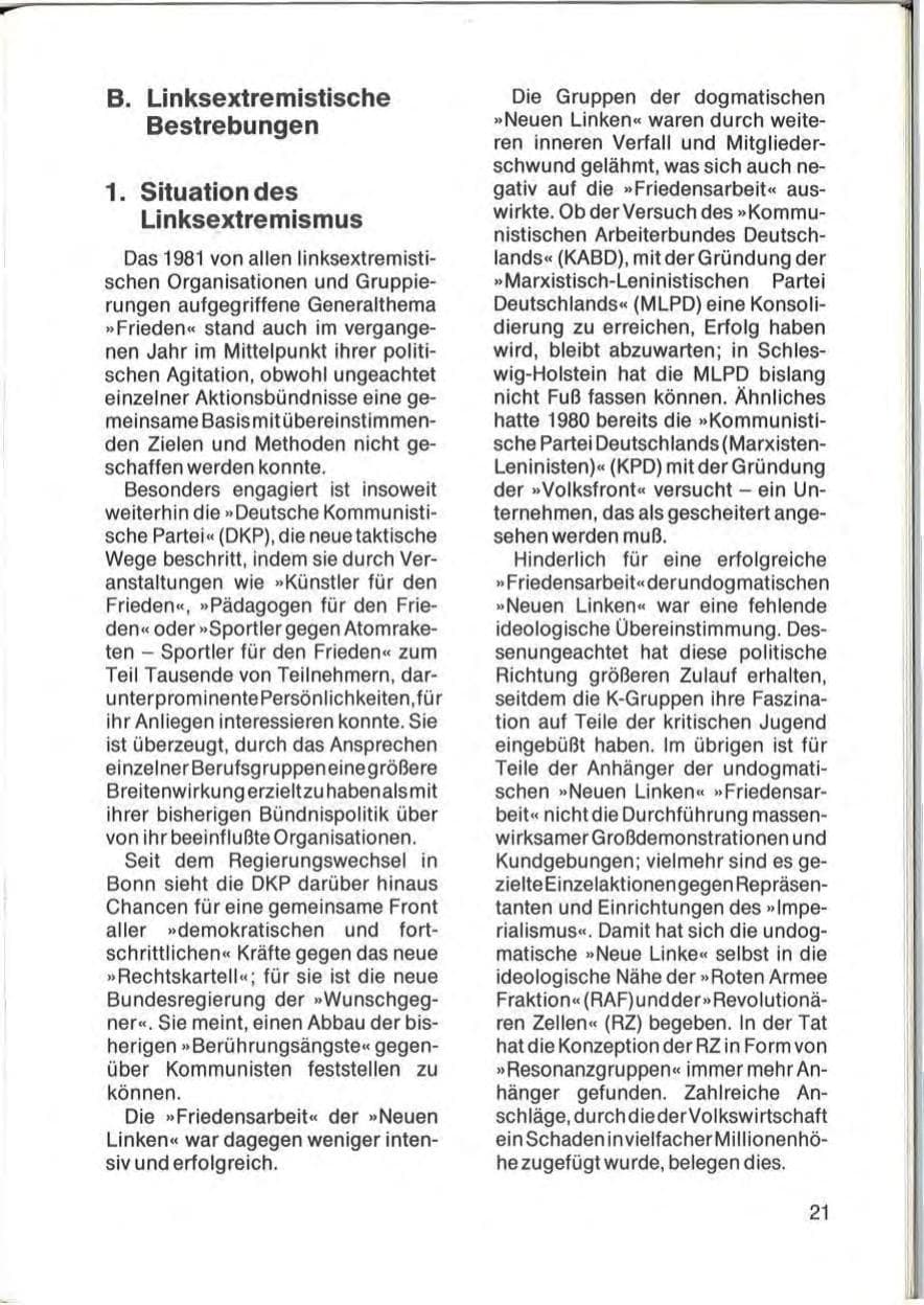 Seite 23 des Verfassungsschutzbericht 1982 Schleswig-Holstein