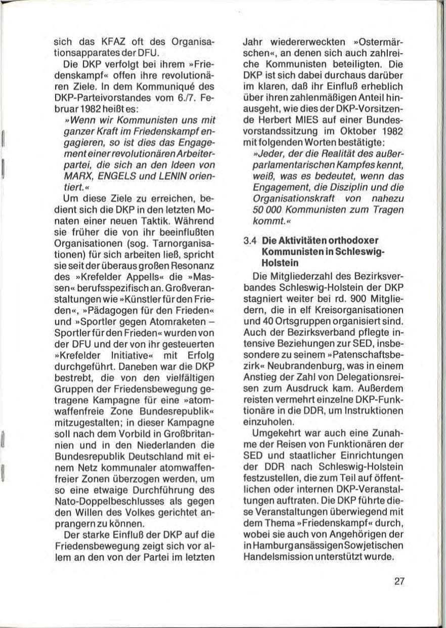 Seite 29 des Verfassungsschutzbericht 1982 Schleswig-Holstein