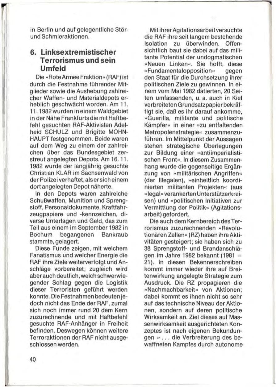 Seite 42 des Verfassungsschutzbericht 1982 Schleswig-Holstein