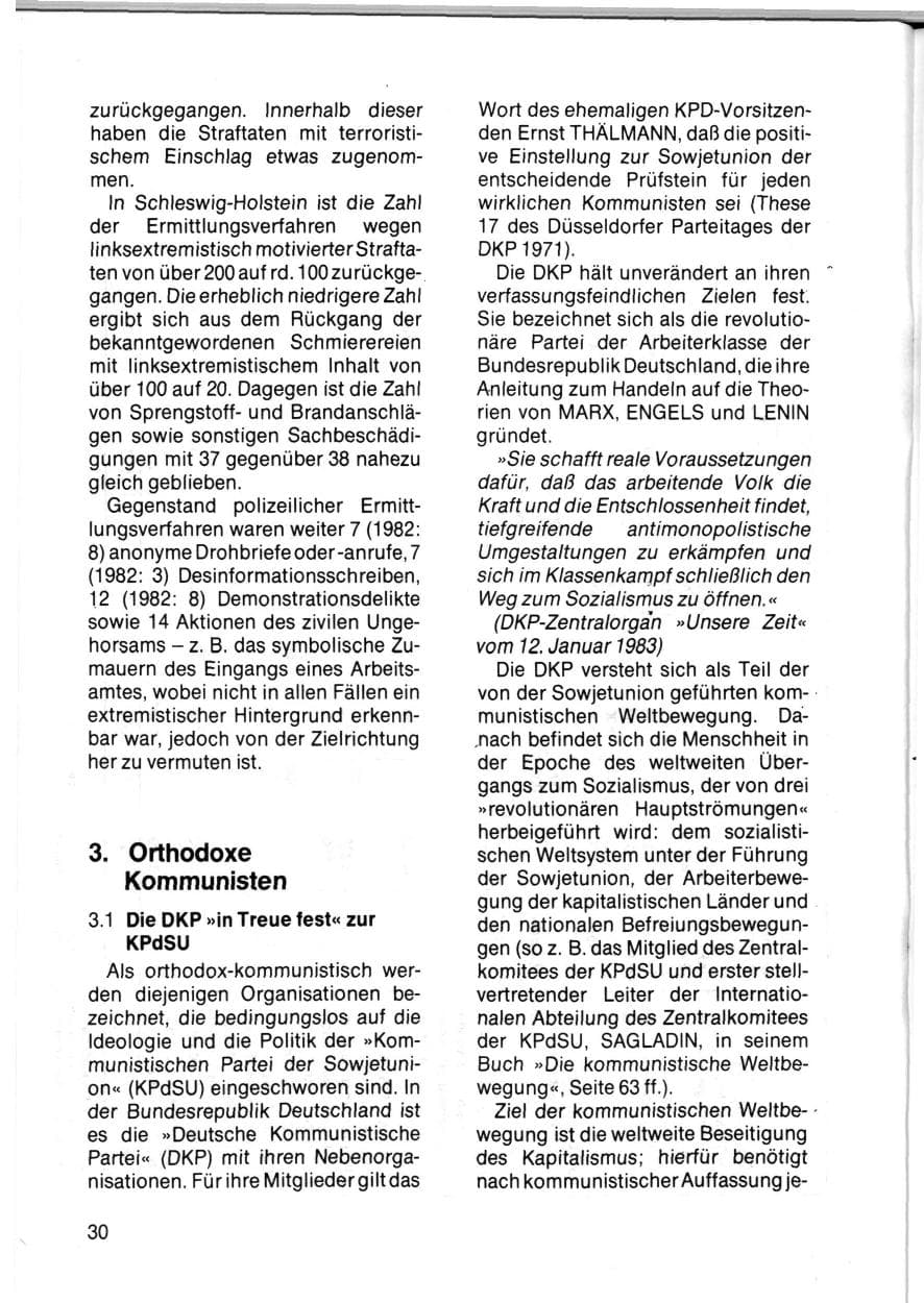 Seite 32 des Verfassungsschutzbericht 1983 Schleswig-Holstein