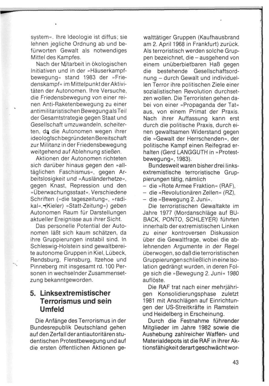 Seite 45 des Verfassungsschutzbericht 1983 Schleswig-Holstein