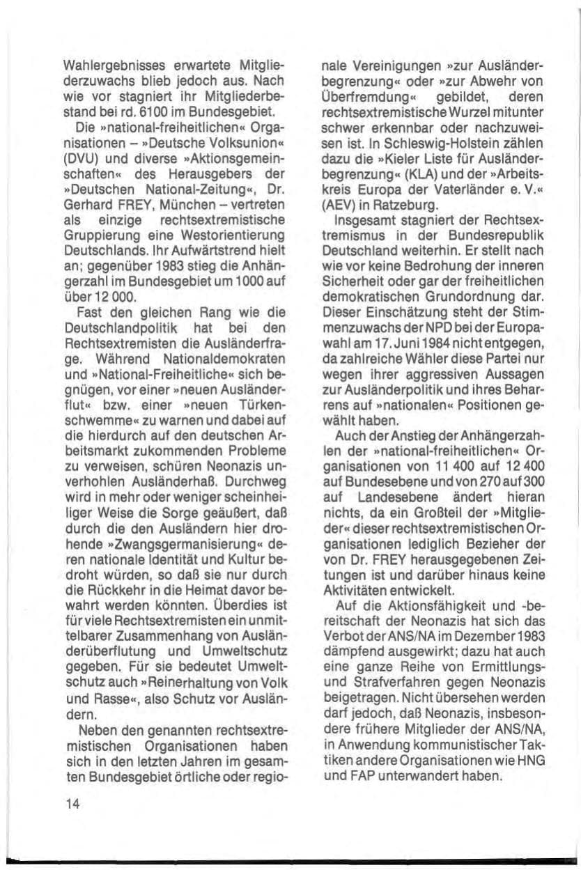 Seite 16 des Verfassungsschutzbericht 1984 Schleswig-Holstein
