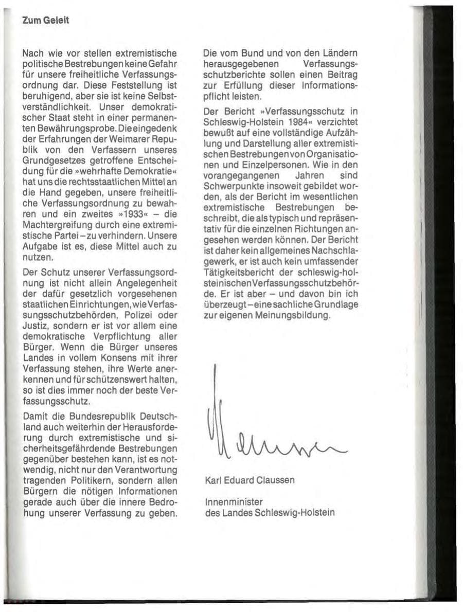 Seite 3 des Verfassungsschutzbericht 1984 Schleswig-Holstein
