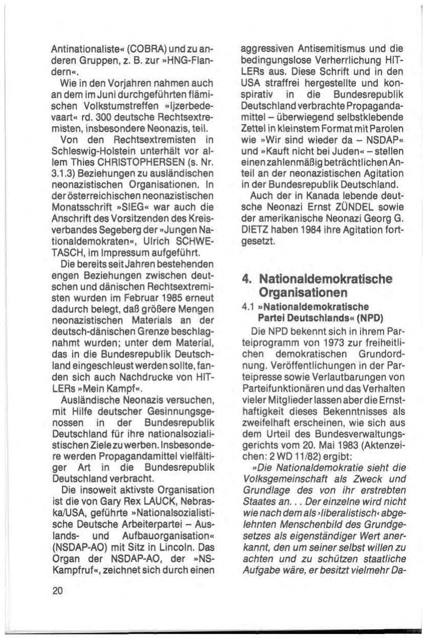 Seite 22 des Verfassungsschutzbericht 1984 Schleswig-Holstein