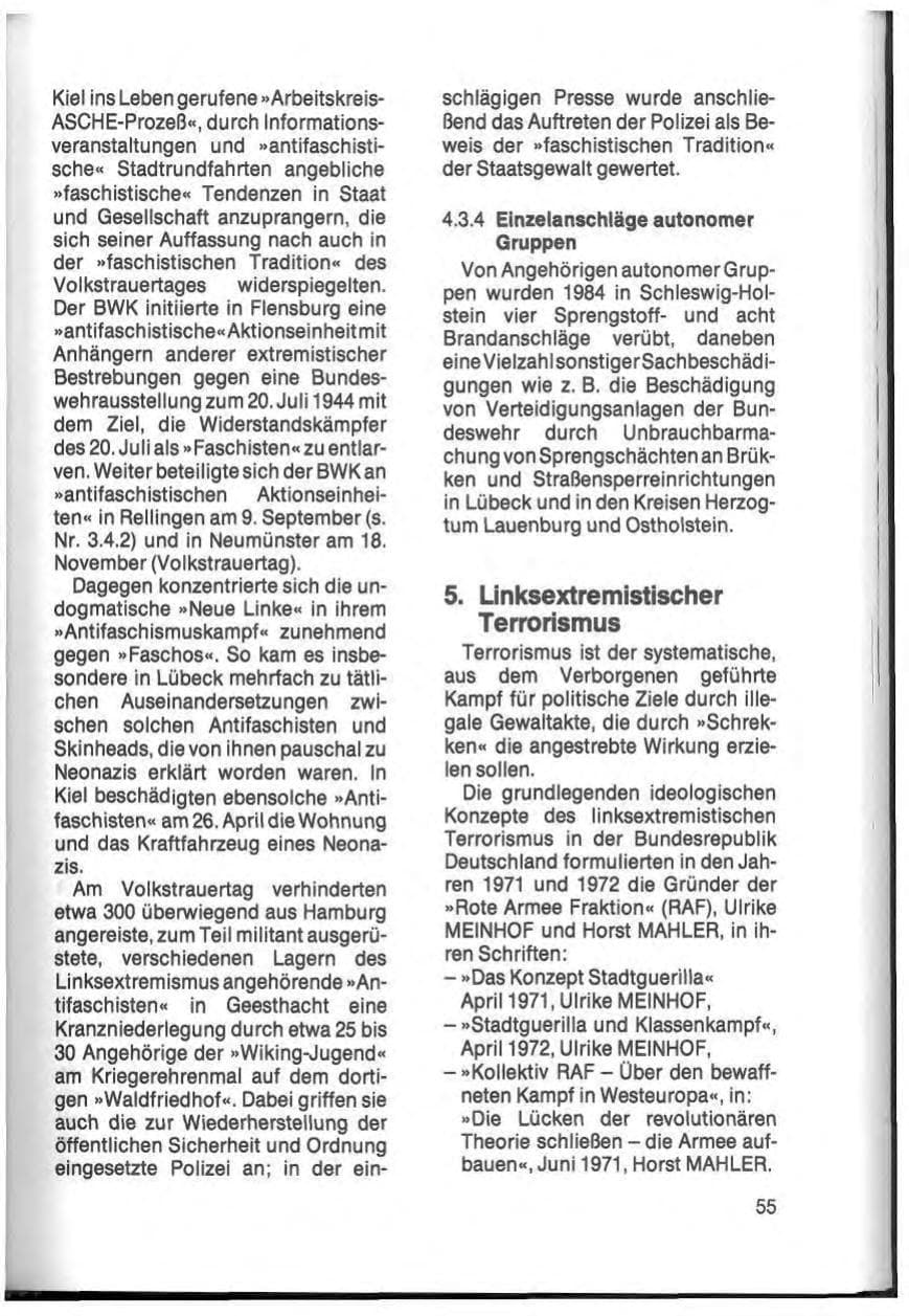 Seite 57 des Verfassungsschutzbericht 1984 Schleswig-Holstein