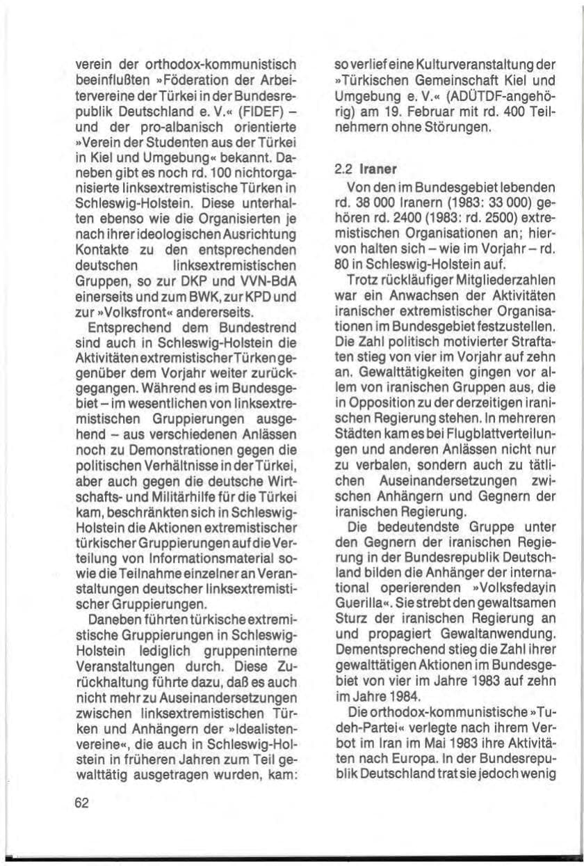 Seite 64 des Verfassungsschutzbericht 1984 Schleswig-Holstein