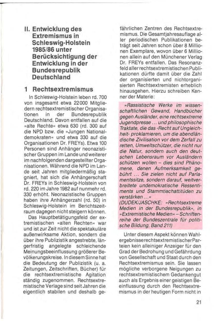 Seite 23 des Verfassungsschutzbericht 1985 Schleswig-Holstein