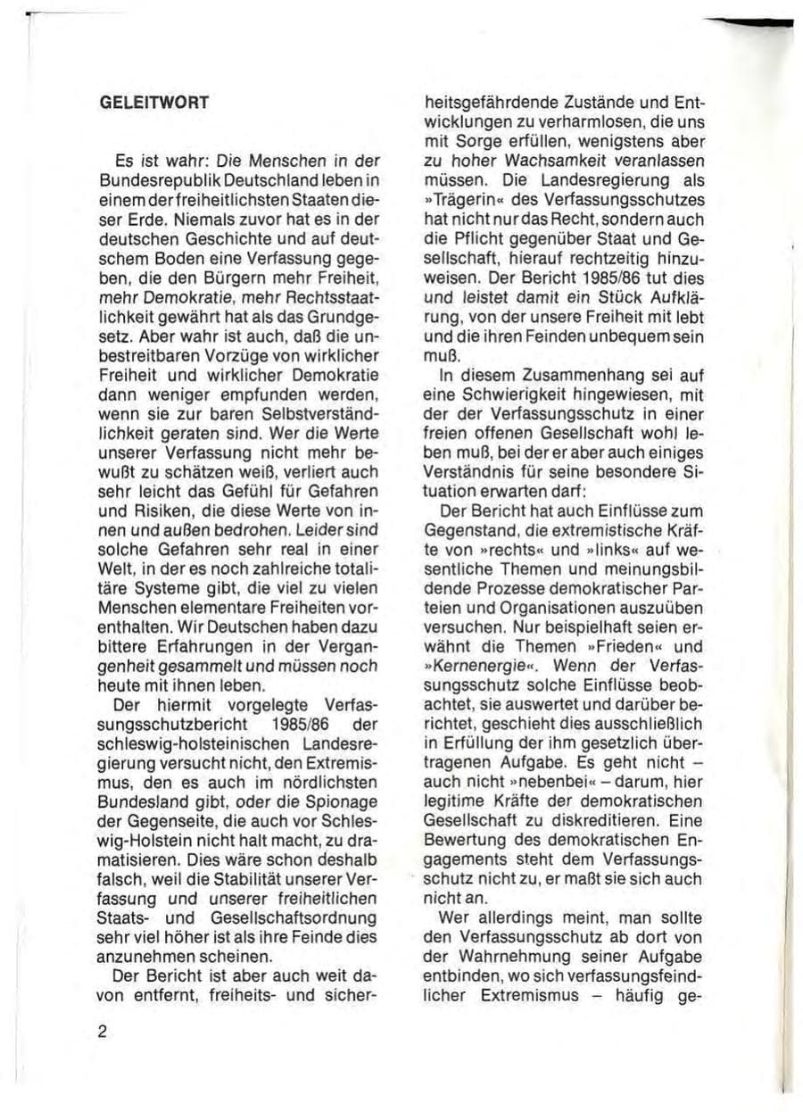 Seite 4 des Verfassungsschutzbericht 1985 Schleswig-Holstein