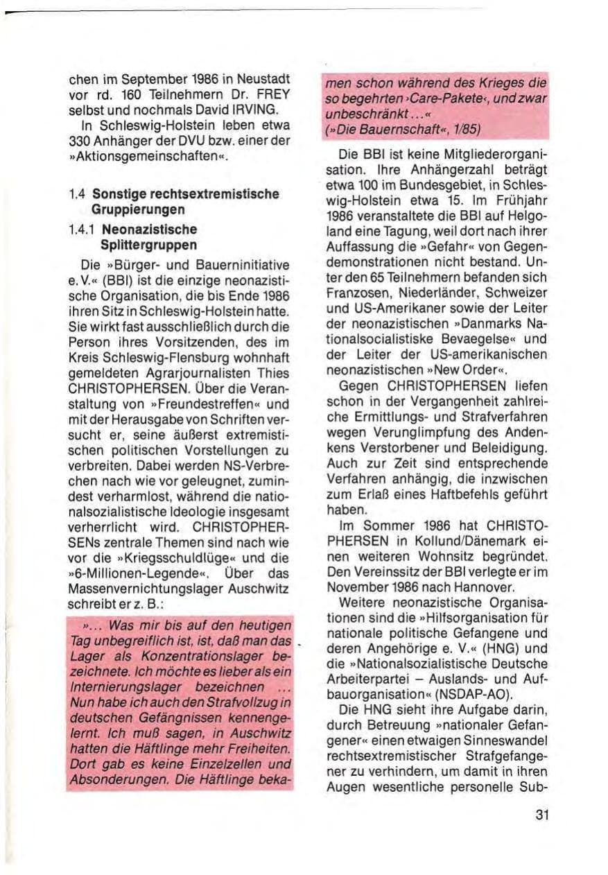 Seite 33 des Verfassungsschutzbericht 1985 Schleswig-Holstein