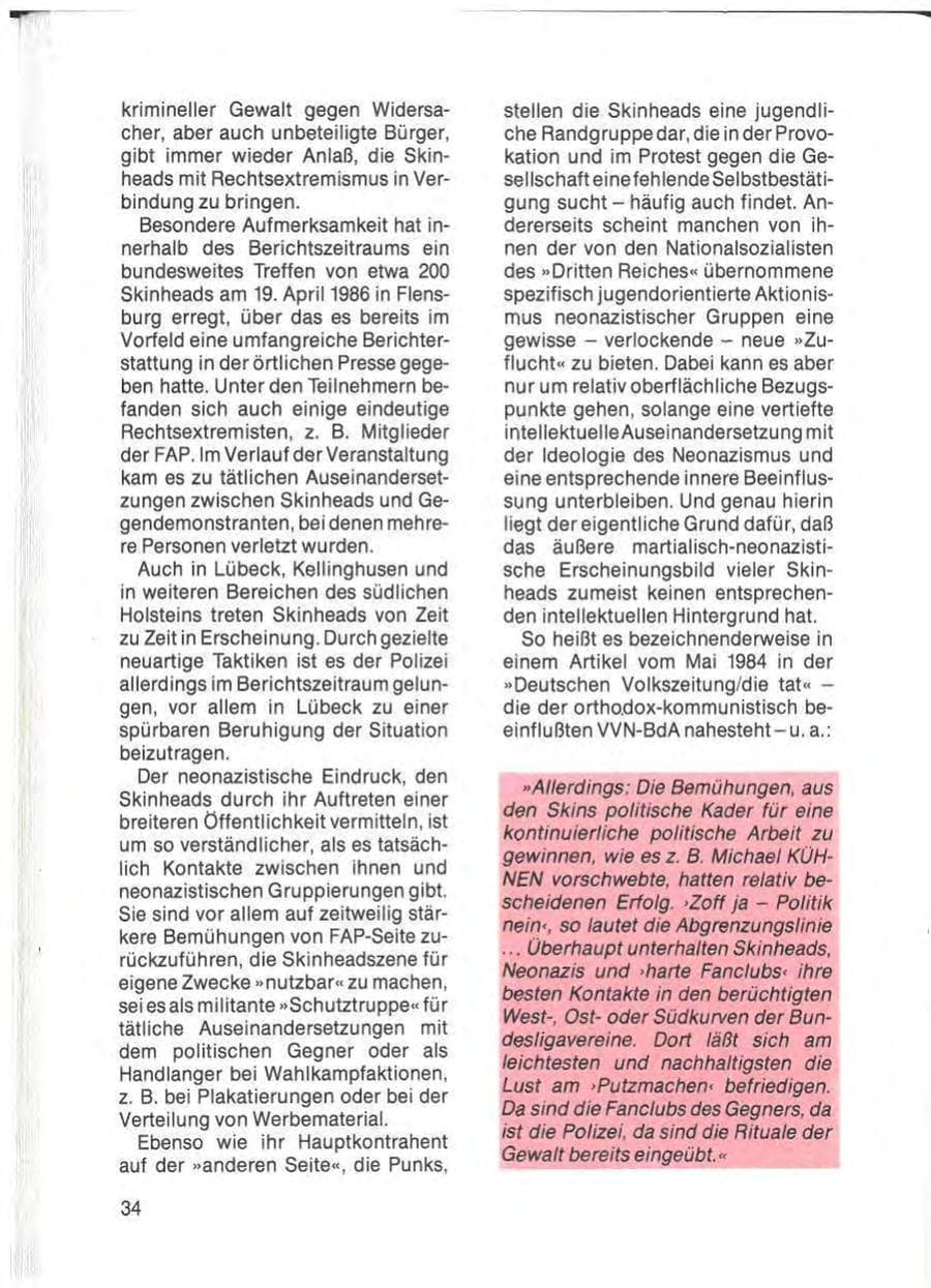Seite 36 des Verfassungsschutzbericht 1985 Schleswig-Holstein
