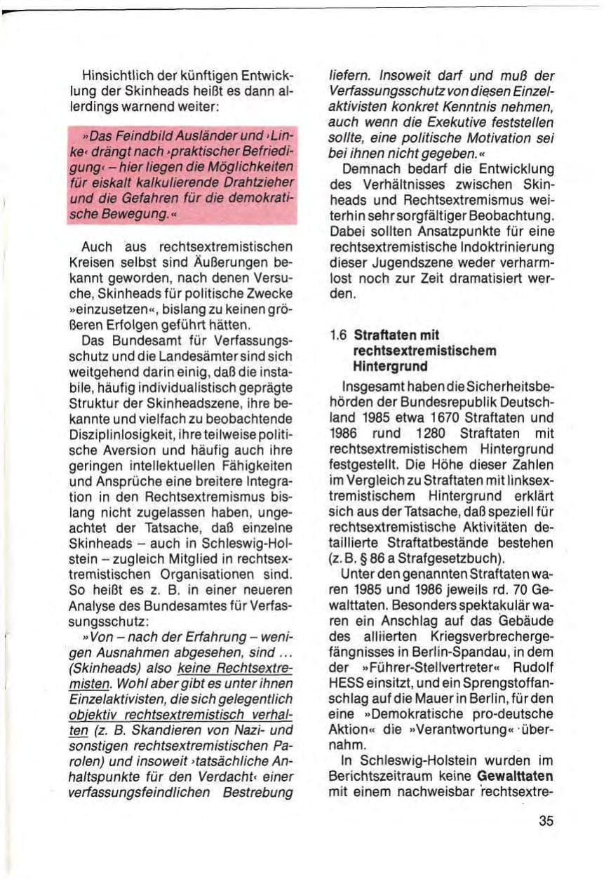 Seite 37 des Verfassungsschutzbericht 1985 Schleswig-Holstein