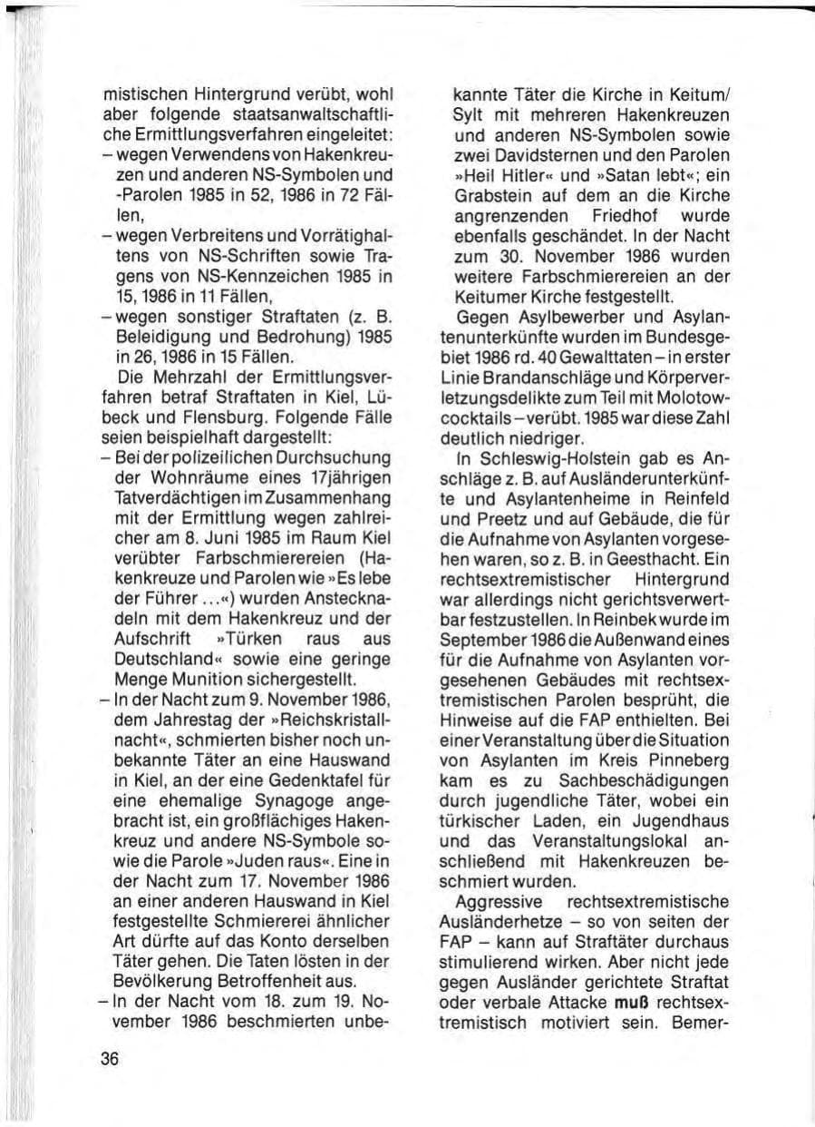 Seite 38 des Verfassungsschutzbericht 1985 Schleswig-Holstein